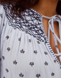 Mia Embroidered Print Midi Dress Blue