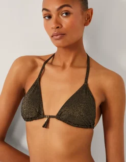 Mia Glitter Triangle Bikini Top Black