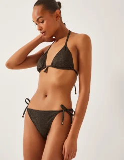 Mia Glitter Triangle Bikini Top Black