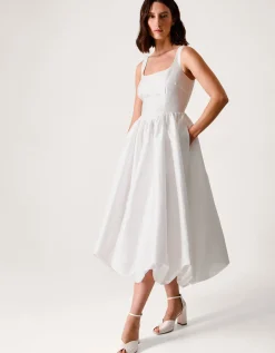 Mia Sleeveless Drop Waist Midi Wedding Dress Ivory