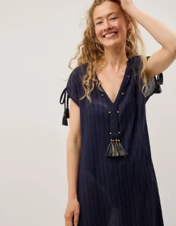 Mia Tassel Stripe Midi Kaftan Blue