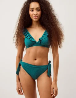 Mia Textured Tie Side Bikini Bottoms Teal