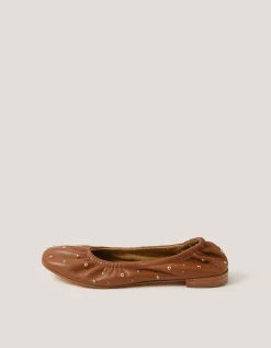 Mila Leather Stud Ballet Pumps Tan