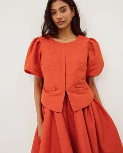 Mila Puff Sleeve Bow Jacket Orange