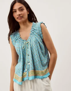 Millie Print Frill Top Blue