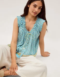 Millie Print Frill Top Blue