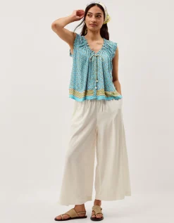 Millie Print Frill Top Blue