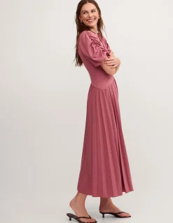 Mindy Pleated Jersey Midi Dress Pink