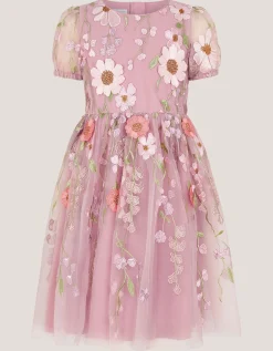 Minnie Floral Appliqué Party Dress Pink