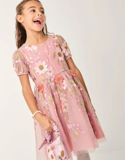 Minnie Floral Appliqué Party Dress Pink