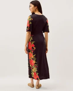 Moana Floral Print Jersey Midi Dress Blue