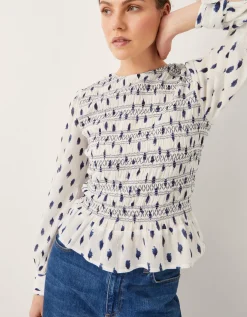 Molly Spot Smocked Top Ivory