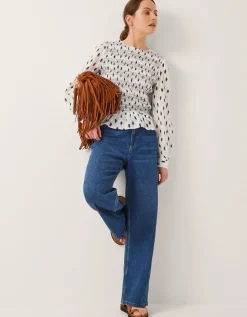 Molly Spot Smocked Top Ivory