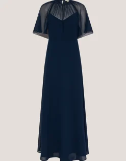 Mona Angel Sleeve Maxi Dress Blue