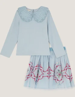 Mon Cheri Top & Mesh Disco Skirt Set Blue