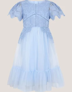 Monica Floral Lace Tulle Dress Blue