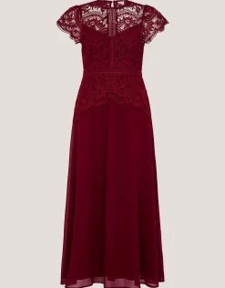 Monica Lace Midi Bridesmaid Dress Red