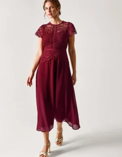 Monica Lace Midi Bridesmaid Dress Red