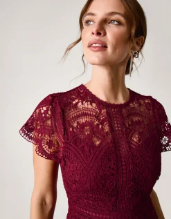 Monica Lace Midi Bridesmaid Dress Red