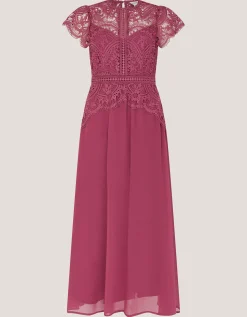 Monica Lace Midi Bridesmaid Dress Pink