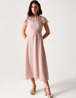 Monica Lace Midi Bridesmaid Dress Pink