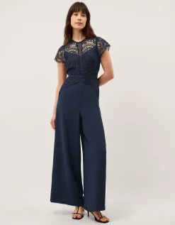 Monica Lace Wide Leg Jumpsuit Blue