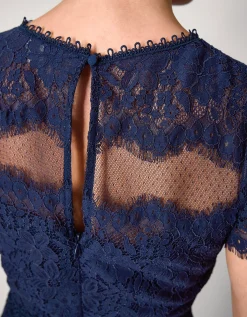Monike Short Sleeve Lace Bridesmaid Dress Blue