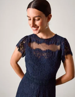 Monike Short Sleeve Lace Bridesmaid Dress Blue