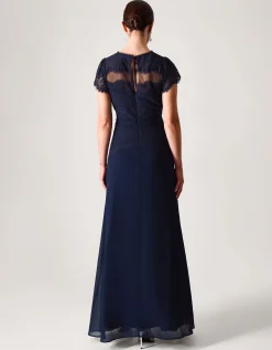 Monike Short Sleeve Lace Bridesmaid Dress Blue