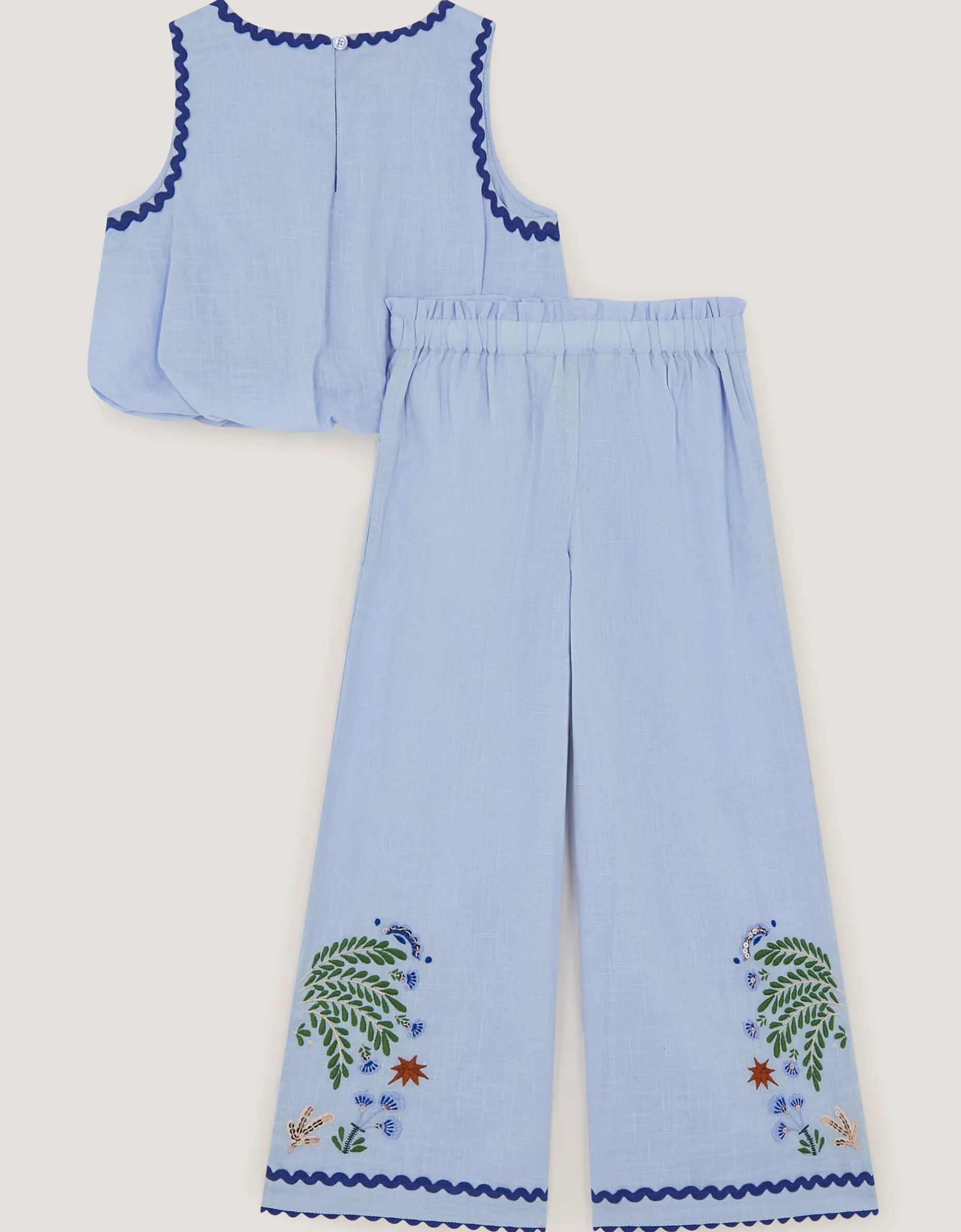 Monsoon x Charlie Taylor Embroidered Top & Trousers Set Blue