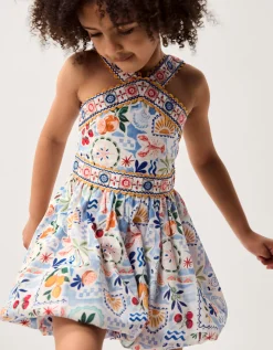 Monsoon x Charlie Taylor Printed Bubble Hem Dress Ivory