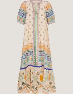 Monsoon x Charlie Taylor Printed Puff Sleeve Midi Dress Ivory