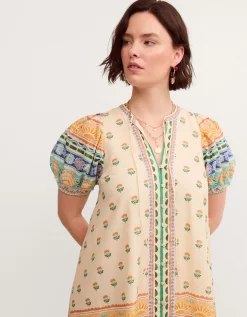 Monsoon x Charlie Taylor Printed Puff Sleeve Midi Dress Ivory