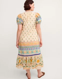 Monsoon x Charlie Taylor Printed Puff Sleeve Midi Dress Ivory