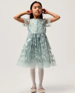 Montecarlo Floral Embroidered Party Dress Green