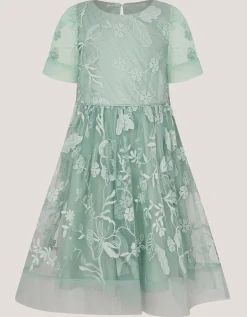 Montecarlo Floral Embroidered Party Dress Green