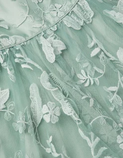 Montecarlo Floral Embroidered Party Dress Green