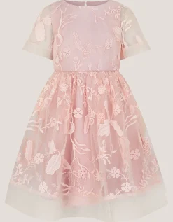 Montecarlo Floral Embroidered Party Dress Pink