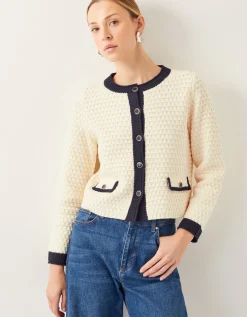 Nancy Smart Waffle Knit Cardigan Ivory