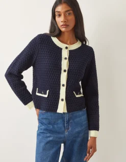 Nancy Smart Waffle Knit Cardigan Blue