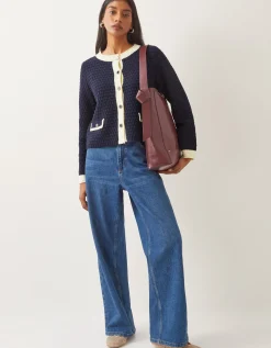 Nancy Smart Waffle Knit Cardigan Blue