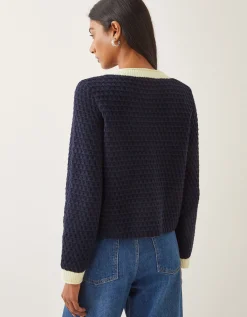 Nancy Smart Waffle Knit Cardigan Blue