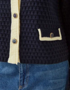 Nancy Smart Waffle Knit Cardigan Blue
