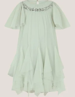 Nessa Sparkle Collar Waterfall Dress Green