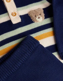 Newborn Benny Bear Stripe Knit Set Blue