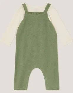 Newborn Fox Cable Knit Dungarees Set Green