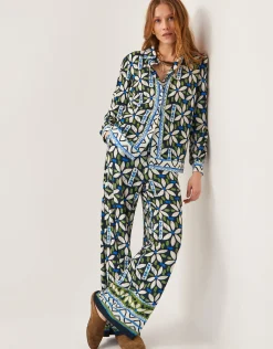 Nikita Floral Jersey Wide Leg Trousers Black