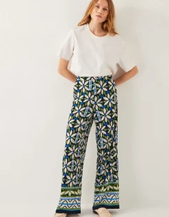 Nikita Floral Jersey Wide Leg Trousers Black