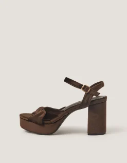 Nola Twist Knot Velvet Platform Heels Brown