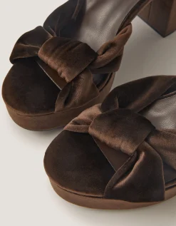 Nola Twist Knot Velvet Platform Heels Brown